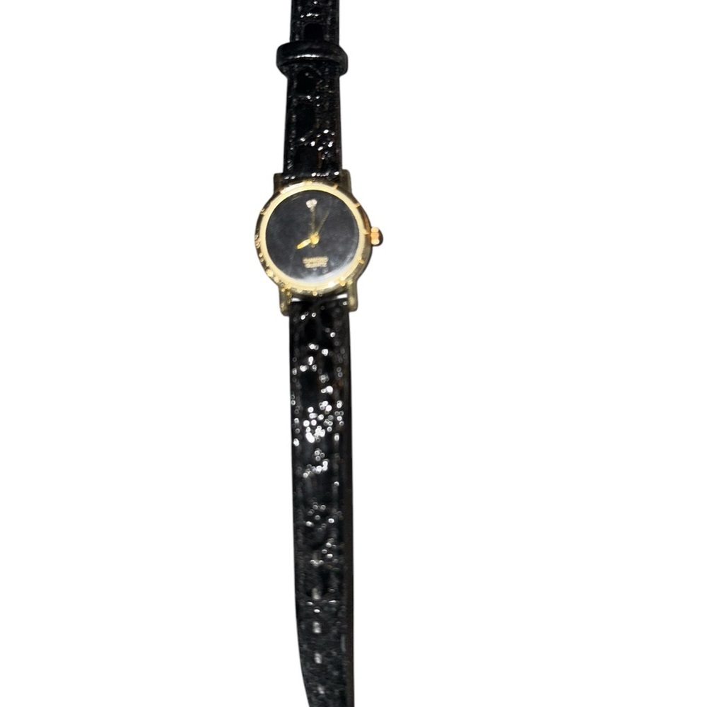 Black and Gold Dress Watch with Textured Strap